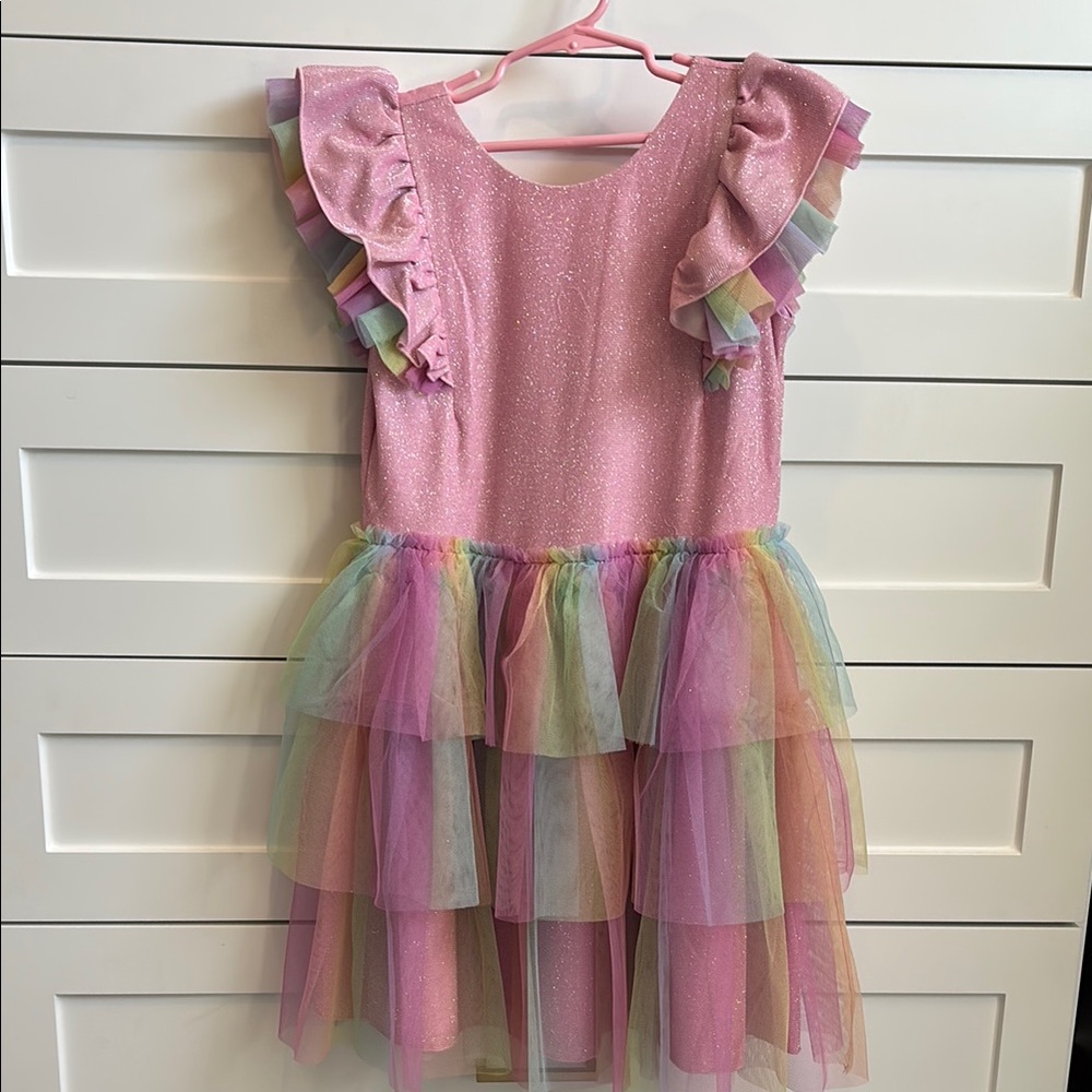 American Girl Pink Glitter Dress with Rainbow Tulle